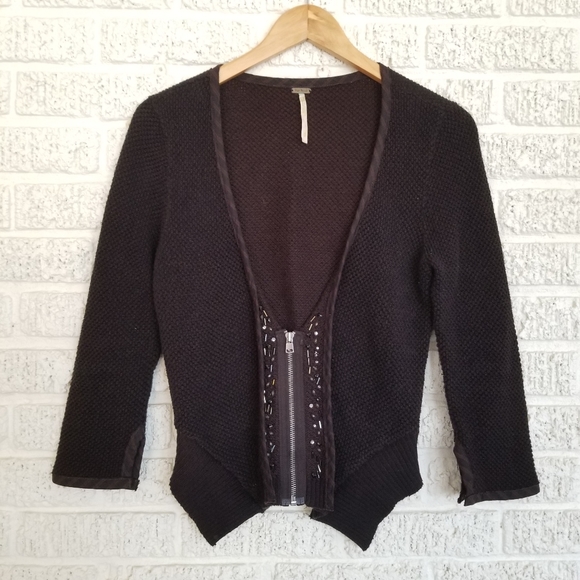 Free People Sweaters - Free People Half Zipped Beaded Cropped Cardigan